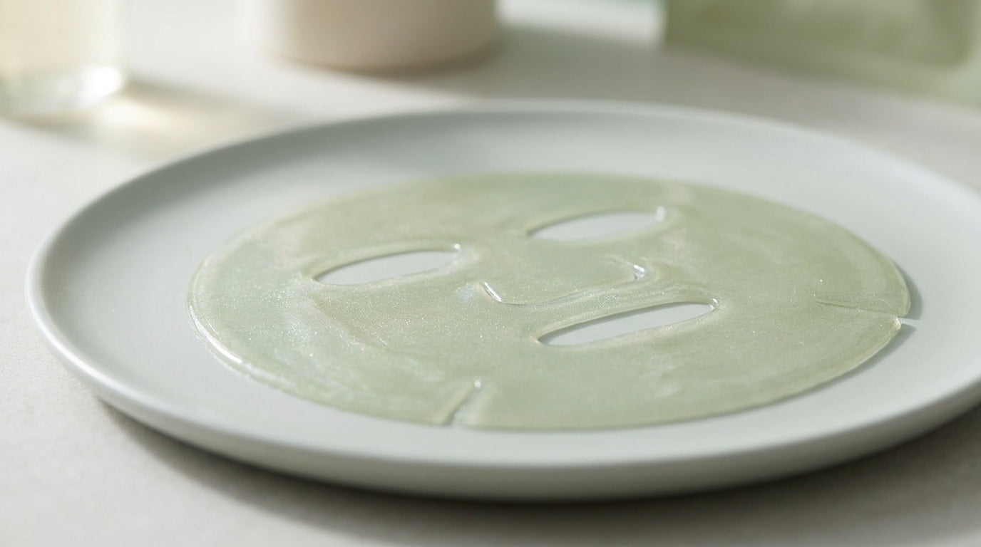 KOID Rice Cooling Hydrogel Mask — translucent gel mask, minimal studio